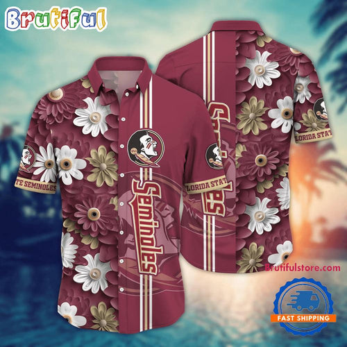 NCAA Florida State Seminoles Flower Summer Aloha Button Hawaiian Shirt