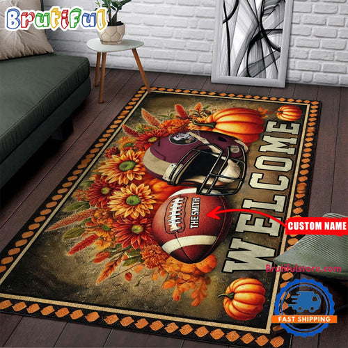 NCAA Florida State Seminoles Pumpkin Flower Football Halloween Rectangle Rug