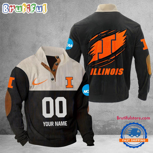 NCAA Illinois Fighting Illini Sport Team Custom Name And Number Buttoned Collar Sweatshirt