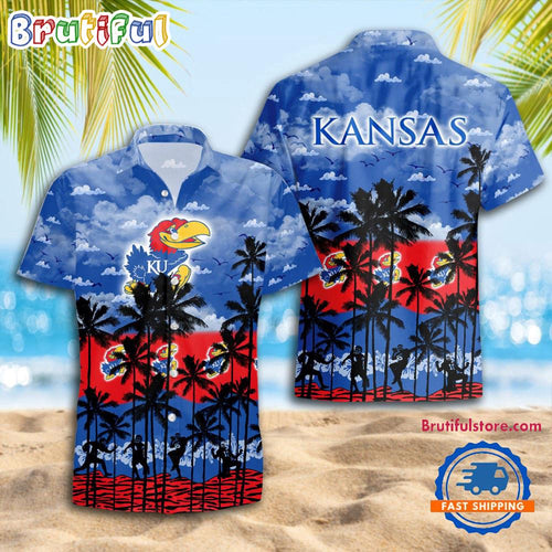 NCAA Kansas Jayhawks Palm Tree Hawaiian Shirt