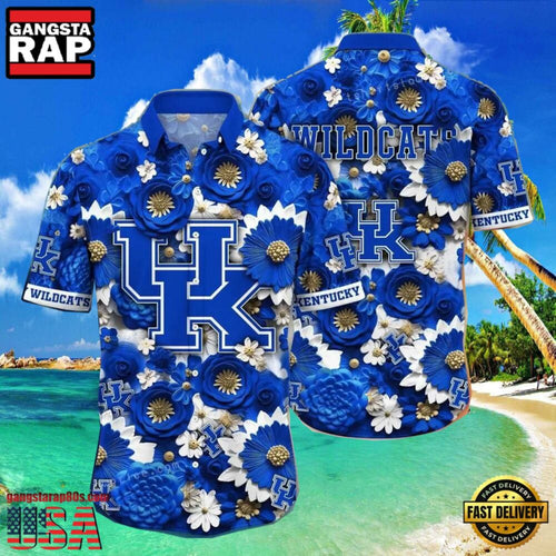 NCAA Kentucky Wildcats Flower Hawaiian Shirt Outfit 3D Shirt, Kentucky Wildcats Football Gifts For Her