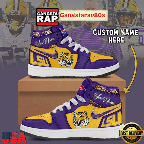 NCAA LSU Tigers Custom Name Air Jordan 1 Shoes Running Sneakers