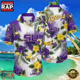 NCAA Lsu Tigers Flower Hawaiian Shirt Outfit 3D Shirt, Lsu Tigers Football Christmas Gifts