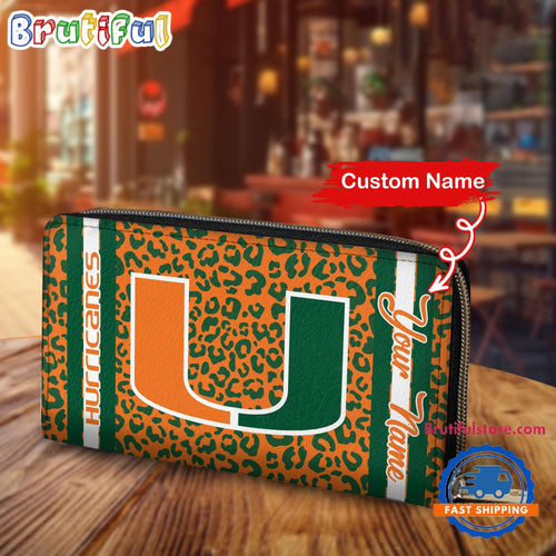 NCAA Miami Hurricanes Leopard Women’s Zip Around Wallet, Sporty Women’s Wallet