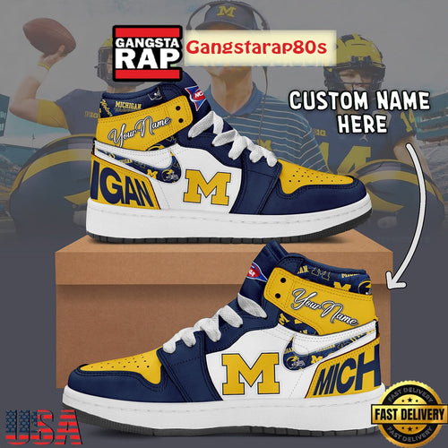 NCAA Michigan Wolverines Custom Name Air Jordan 1 Shoes Running Sneakers