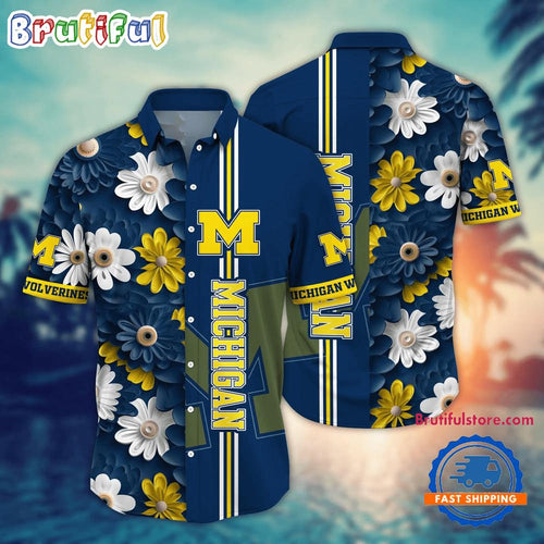 NCAA Michigan Wolverines Flower Summer Aloha Button Hawaiian Shirt