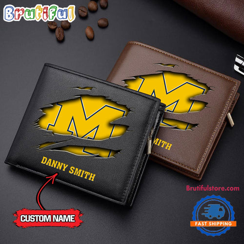 NCAA Michigan Wolverines Sporty Custom Men’s Leather Wallet