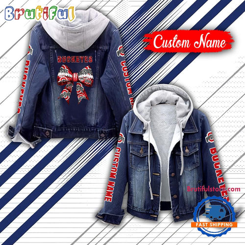 NCAA Ohio State Buckeyes Team Logo Sport Design Hooded Denim Jacket