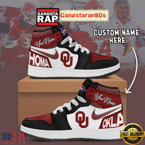 NCAA Oklahoma Sooners Custom Name Air Jordan 1 Shoes Running Sneakers