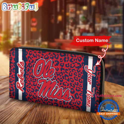 NCAA Ole Miss Rebels Leopard Women’s Zip Around Wallet, Sporty Women’s Wallet