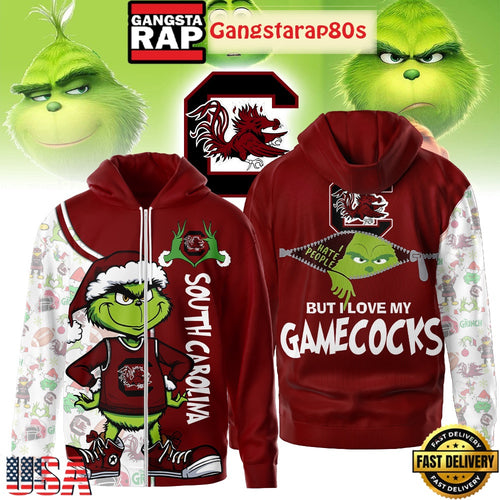 NCAA South Carolina Gamecocks Funny Grinch Football 2025-2026 Zip Hoodie Shirt