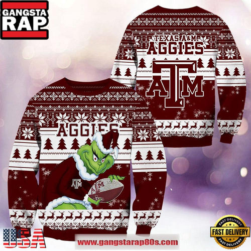 NCAA Texas AM Aggies x Grinch New Design Ugly Xmas Sweater