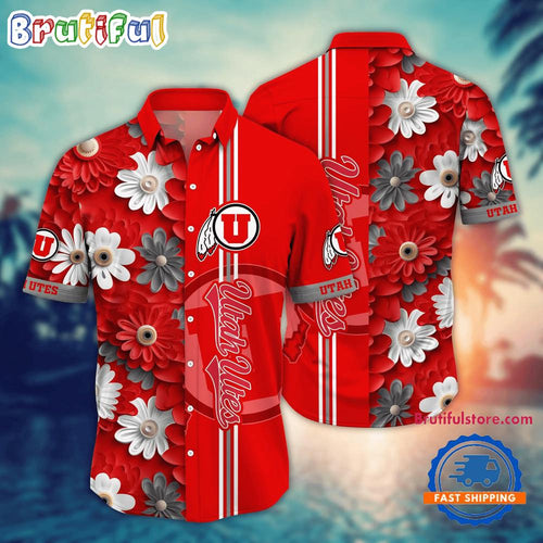 NCAA Utah Utes Flower Summer Aloha Button Hawaiian Shirt