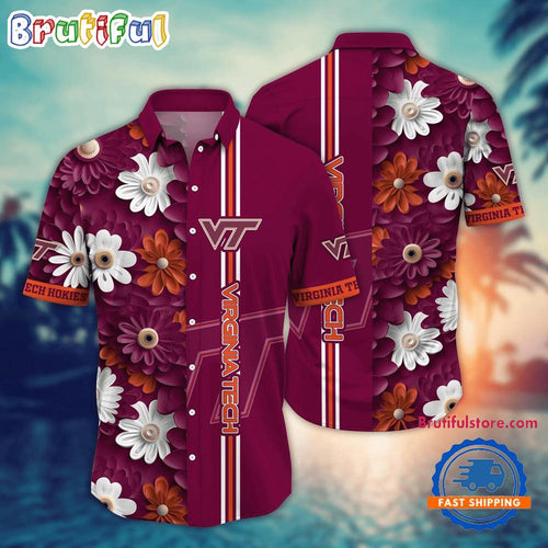 NCAA Virginia Tech Hokies Flower Summer Aloha Button Hawaiian Shirt