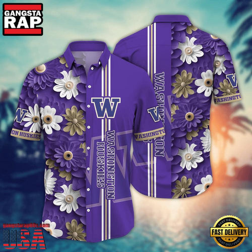 NCAA Washington Huskies Flower Style Hot Summer Aloha Hawaiian Shirt