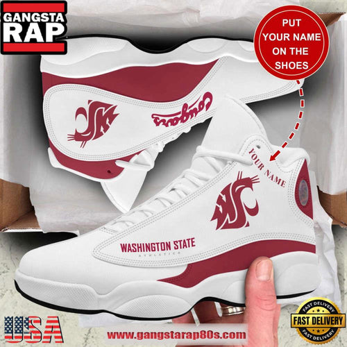 NCAA Washington State Cougars Custom Name White Red Air Jordan 13 Shoes Running Sneakers