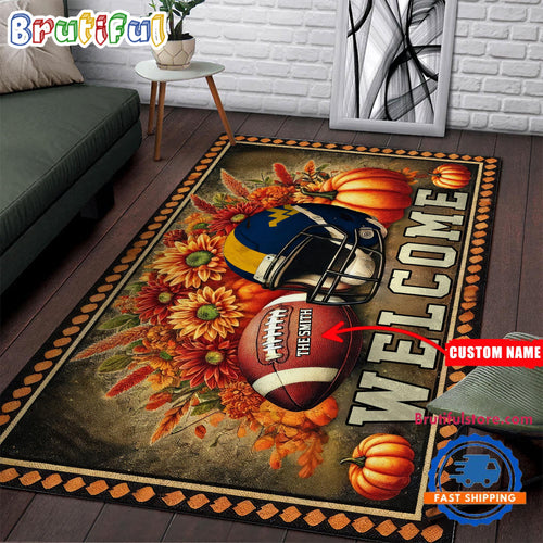 NCAA West Virginia Mountaineers Pumpkin Flower Football Halloween Rectangle Rug