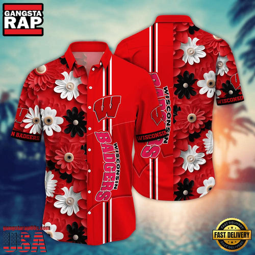 NCAA Wisconsin Badgers Flower Style Hot Summer Aloha Hawaiian Shirt