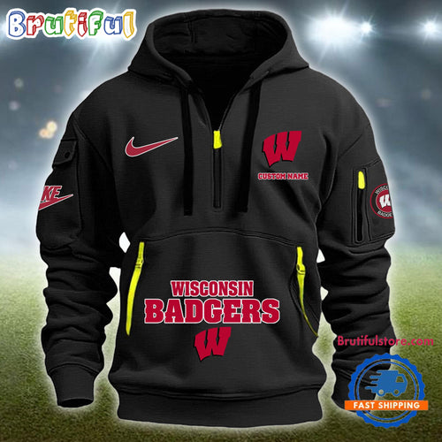 NCAA Wisconsin Badgers Heavy Hoodie, Sporty Quarter Zip Hoodie