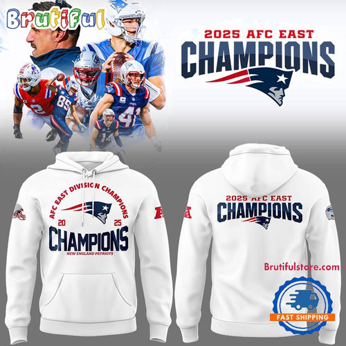 New England Patriots AFC East 2025 Champs Special White Hoodie T-Shirt