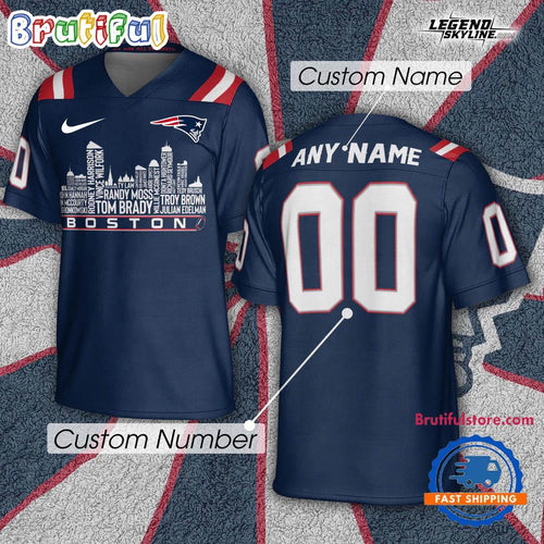 New England Patriots Football Greatest Of All Time Team Legends Boston City Skyline Jersey Shirt