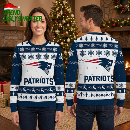 New England Patriots Logo Snowflake Pattern Ugly Christmas Sweater