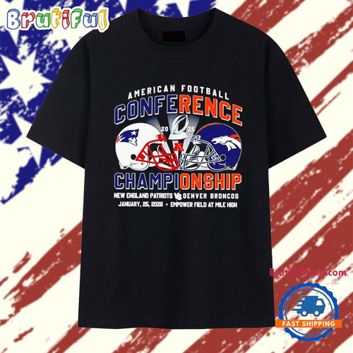 New England Patriots vs Denver Broncos 2025 AFC Championship helmets T Shirt