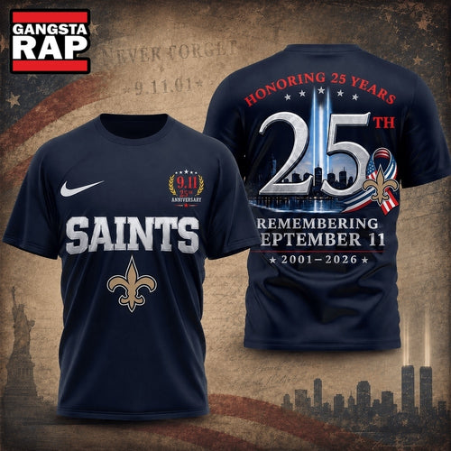 New Orleans Saints NFL Honoring 25 Years Remembering September 11 T Shirt, Football New Design Shirt