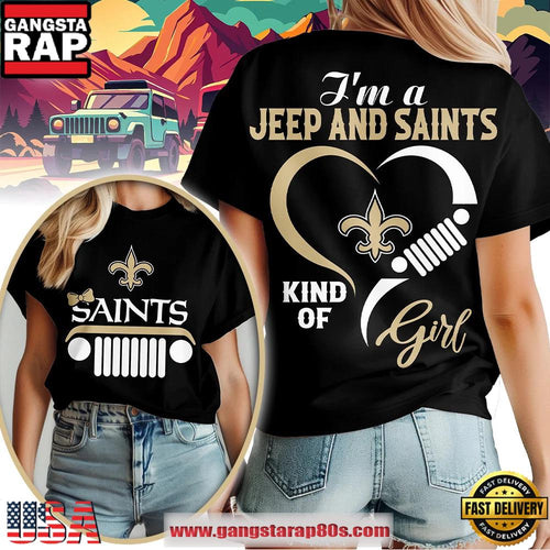 New Orleans Saints NFL Jeep Girl Women’s Black 3D Shirt