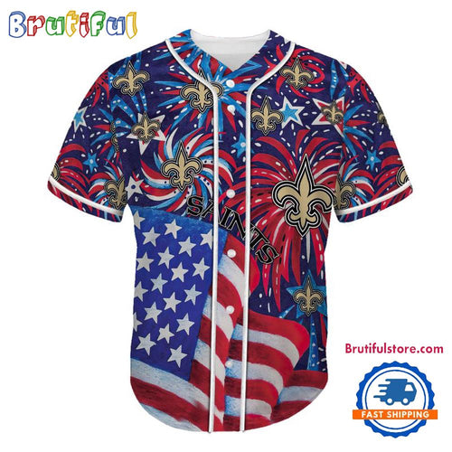 New Orleans Saints USA Flag Independence Day Baseball Jersey, Sport Team 4th of July Jersey