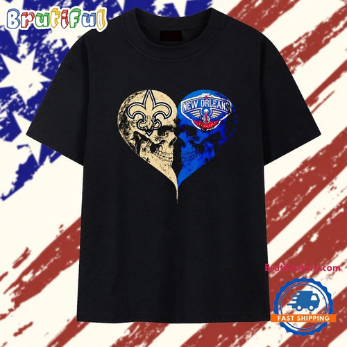 New Orleans Saints x New Orleans Pelicans skulls face to face heart shape T Shirt