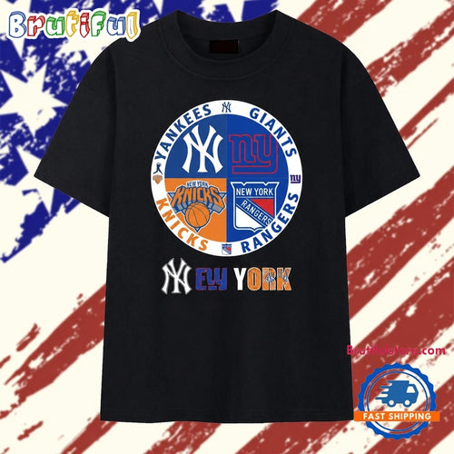 New York Yankees Giants Knicks Rangers four teams circle logo T Shirt