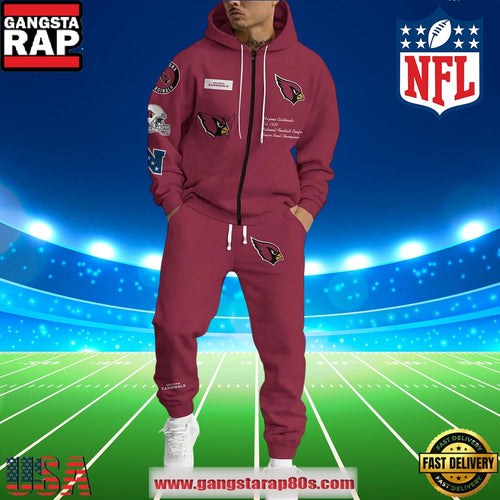 NFL Arizona Cardinals Holiday Christmas New Design Zip Hoodie Joggers Set-Red