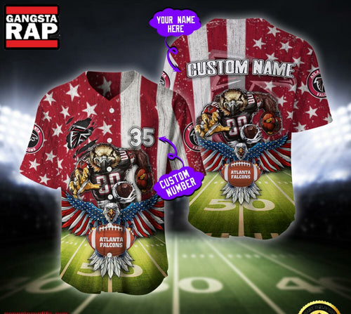 NFL Atlanta Falcons Eagle US Flag x Veterans Custom Name Number Baseball Jersey Shirt