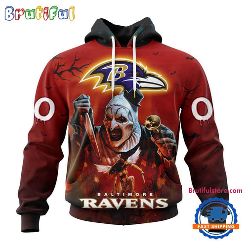 NFL Baltimore Ravens Horror Terrifier Ghoulish Valak Halloween Football Hoodie