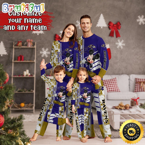 NFL Baltimore Ravens Pajamas Mickey Mouse For Family Custom Name Pajamas