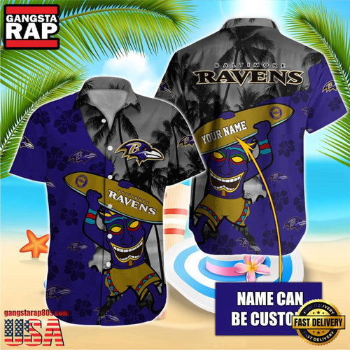 NFL Baltimore Ravens Retro Custom Name Aloha Hawaiian Shirts