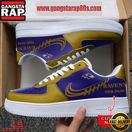 NFL Baltimore Ravens Unique Design Custom Name Air Force 1 Sneaker Shoes
