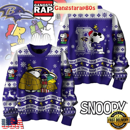 NFL Baltimore Ravens x Peanuts Snoopy New Design 2025 Ugly Christmas Sweater
