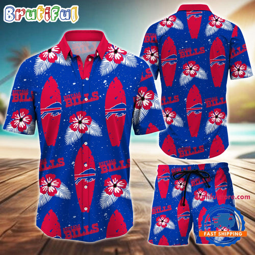 NFL Buffalo Bills Flower Pattern Hawaiian Shirt And Shorts, Football Summer Hawaiian Set