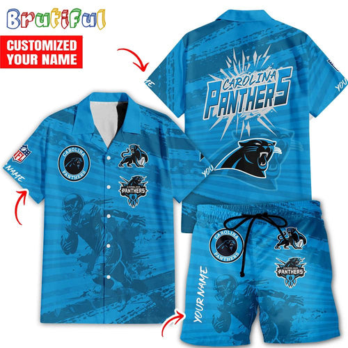 NFL Carolina Panthers Combo Hawaiian Shirt And Shorts, Football Summer Beach Hawaiian Sets