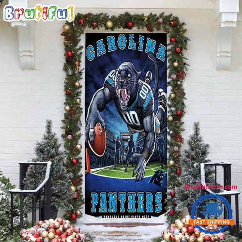 NFL Carolina Panthers Mascot Football Christmas Door Cover, Football Xmas Door Cover