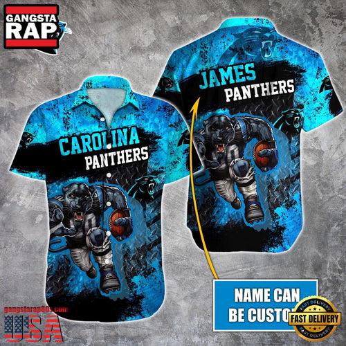 NFL Carolina Panthers Warrior Mascot Custom Name Aloha Hawaiian Shirt