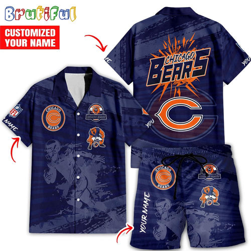 NFL Chicago Bears Combo Hawaiian Shirt And Shorts, Football Summer Beach Hawaiian Sets