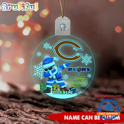 NFL Chicago Bears Football Team Christmas Santa Claus Circle Led Acrylic Ornament