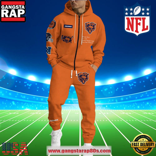 NFL Chicago Bears Holiday Christmas New Design Zip Hoodie Joggers Set
