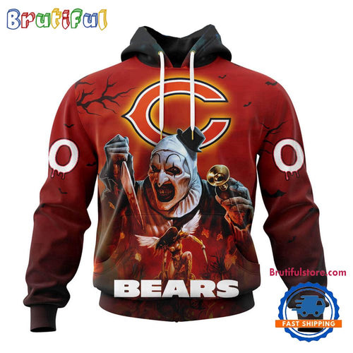 NFL Chicago Bears Horror Terrifier Ghoulish Valak Halloween Football Hoodie