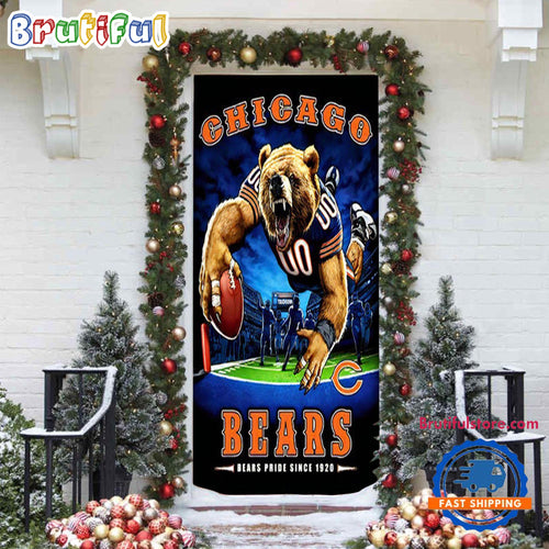 NFL Chicago Bears Mascot Football Christmas Door Cover, Football Xmas Door Cover