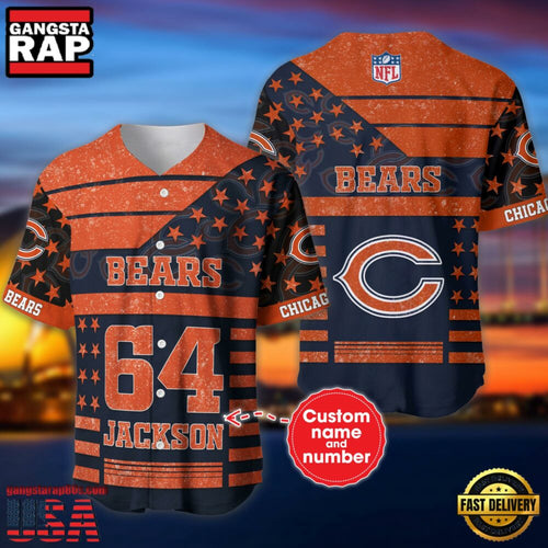 NFL Chicago Bears Custom Name Number Name Number American Flag Baseball Jersey Shirt