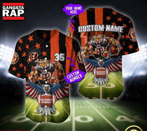NFL Cincinnati Bengals Eagle US Flag x Veterans Custom Name Number Baseball Jersey Shirt